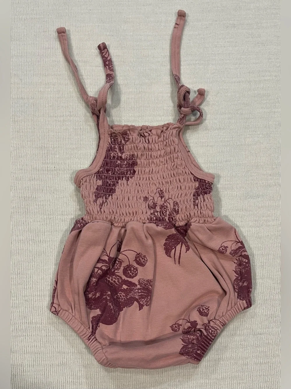 Kate Quinn Organic Smocked Ballerina Bubble Romper Pink Berry Size 3-6M